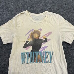 Whitney Houston T-shirt Mens Size L Cream Graphic Short Sleeve Music Stains